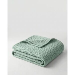 The Fleece Company Dark Green Muslin Cotton Throw Blanket 130x150cm Sage Crinkle